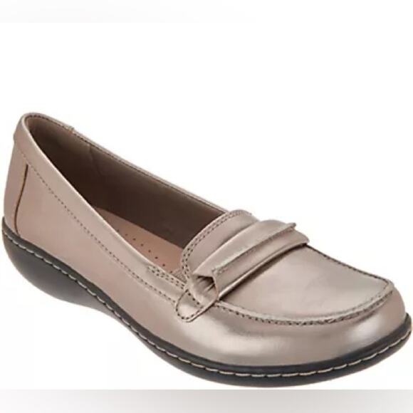 Clarks Collection Leather Slip-On Comfort Loafers In Ashland Lily Bronze Size 10 - Picture 1 of 11